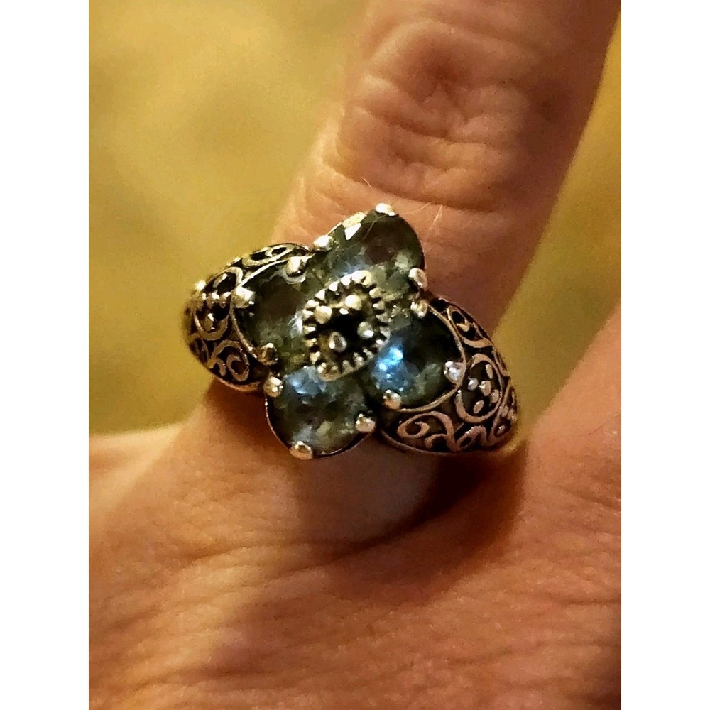 Vintage Sterling 925 Intricate Sapphire And Blue Topaz Womens Ring, Signed HTF